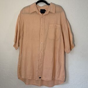 Indigo‎ Palms Tommy Bahama Shirt Men L Orange 100% Linen Button Up Beach Relax